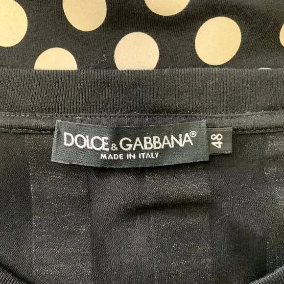 DOLCE & GABBANA Size 38 Black White Polka Dot Stripes Cotton Short Sleeve Shirt
